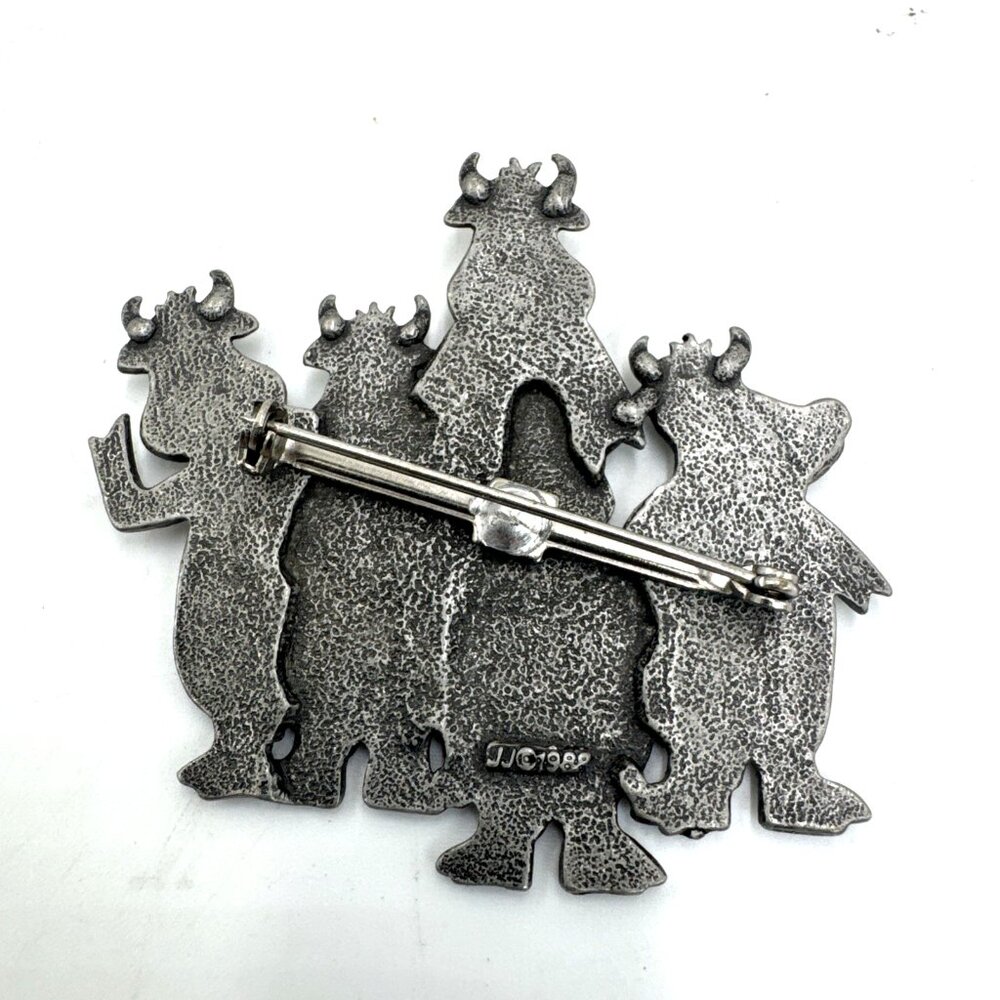 Jj Jonette Brooch Pewter Vintage 1988 Happy Cows Farm Animal View 2